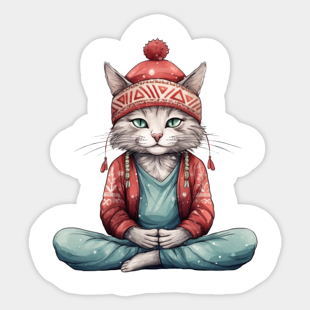 Yoga Meditation Christmas Cat I OM Sticker by ByMine